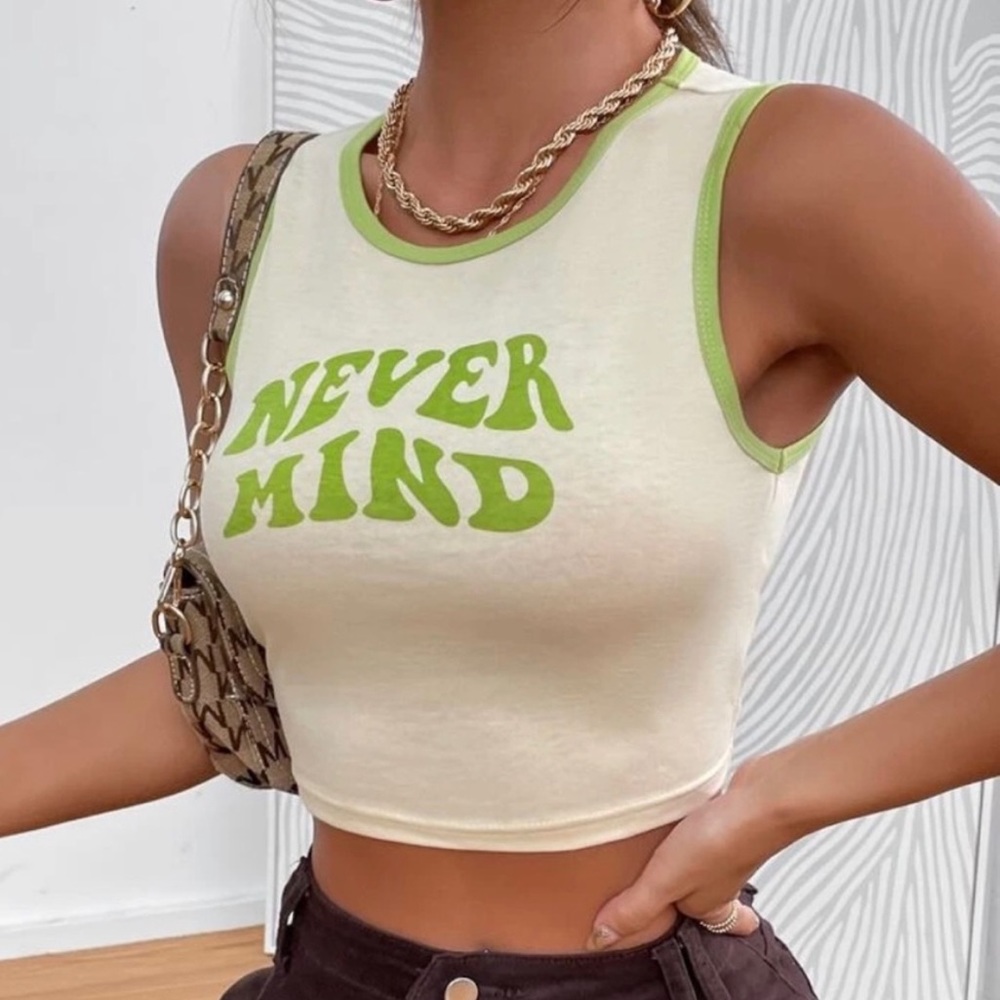 Never mind graphic cropped tank